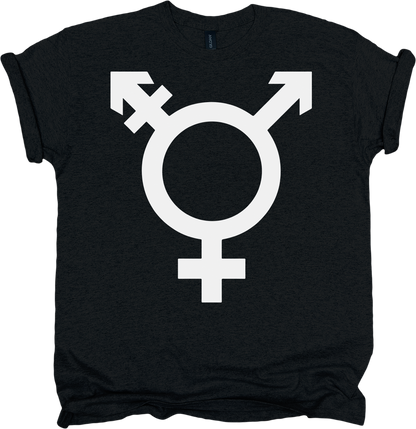 Black t-shirt with a white transgender symbol 
