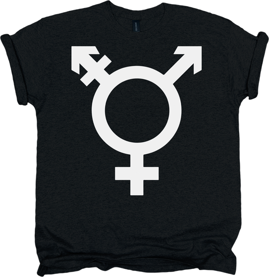 Black t-shirt with a white transgender symbol 
