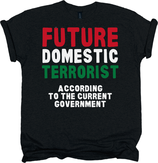 Black t-shirt with colorful text 