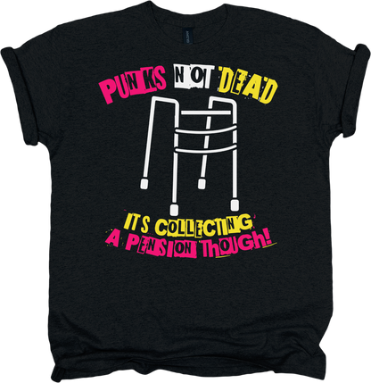 Black t-shirt with walker graphic design and pink, yellow and white text 
