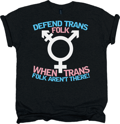 Black t-shirt with a transgender symbol and text 