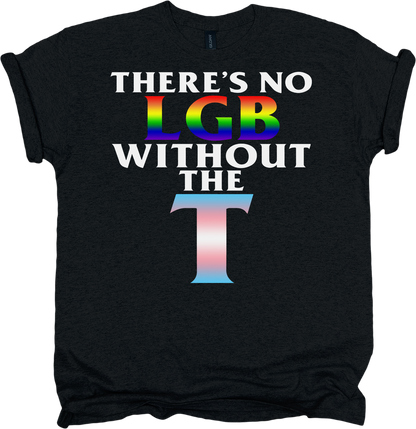 Black t-shirt with rainbow and white text 