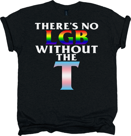 Black t-shirt with rainbow and white text 