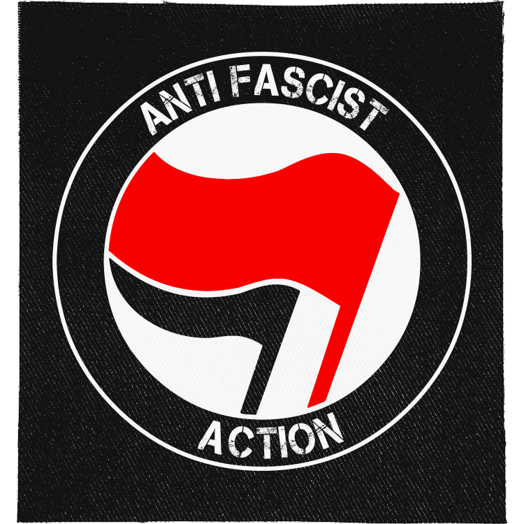 Anti Fascist Action Full Colour Patch: classic red and black antifa flags roundel, reading "ANTI FASCIST ACTION"