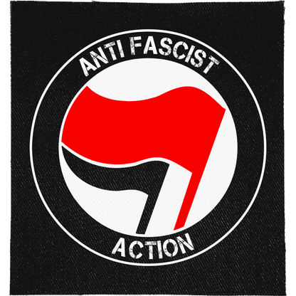 Anti Fascist Action Full Colour Patch: classic red and black antifa flags roundel, reading "ANTI FASCIST ACTION"