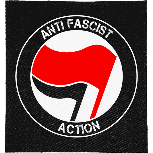 Anti Fascist Action Full Colour Patch: classic red and black antifa flags roundel, reading "ANTI FASCIST ACTION"