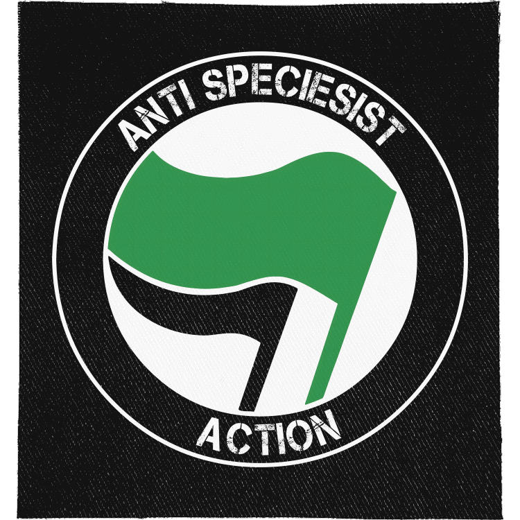 Anti Speciesist Action Full Colour Patch: antifa-style roundel with green and black flags, reading "ANTI SPECIESIST ACTION"