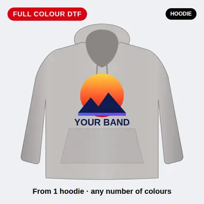 Custom full colour DTF printed band pullover hoodie