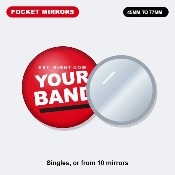 Custom pocket mirror with a YOUR BAND design on the front and a mirror on the back