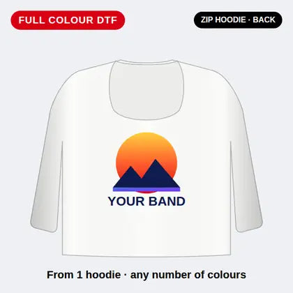 Custom full colour DTF printed band zip hoodie