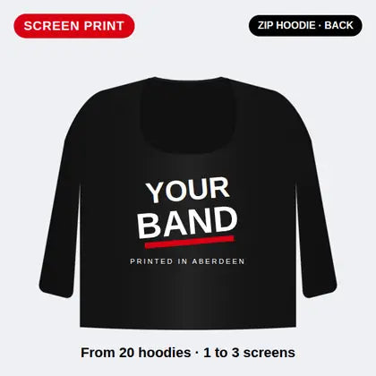 Custom screen printed band zip hoodie