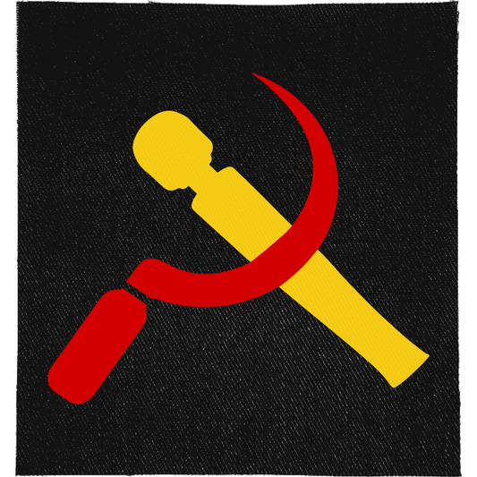 Cummunist Full Colour Patch: hammer and sickle with a wand vibrator in place of the hammer