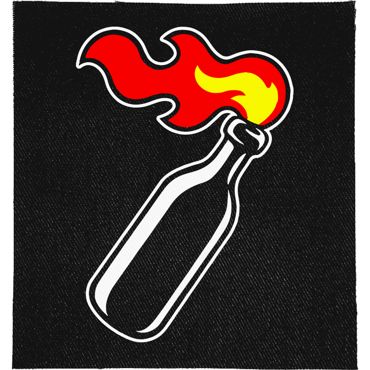 Molotov Cocktail Full Colour Patch: flaming molotov cocktail bottle