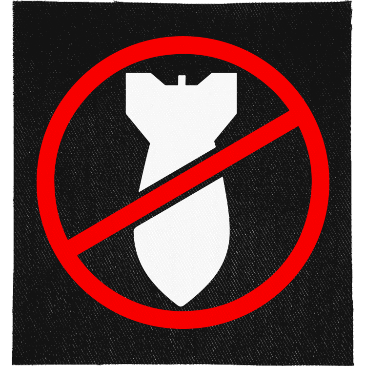 No Bombs Full Colour Patch: white bomb inside a red no symbol