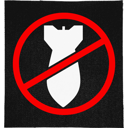 No Bombs Full Colour Patch: white bomb inside a red no symbol