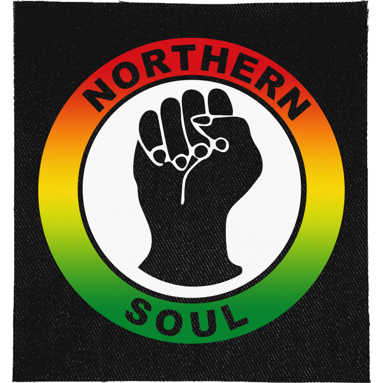 Northern Soul Full Colour Patch: raised black fist inside a red, yellow and green roundel, reading "NORTHERN SOUL"