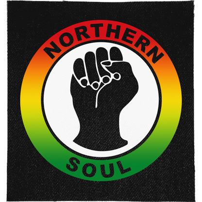 Northern Soul Full Colour Patch: raised black fist inside a red, yellow and green roundel, reading "NORTHERN SOUL"