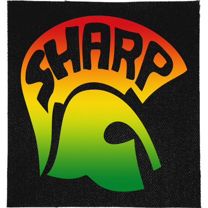 SHARP Full Colour Patch: Trojan helmet in red, yellow and green with SHARP across the crest, reading "SHARP"