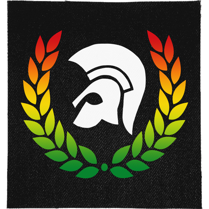 Trojan Full Colour Patch: Trojan helmet inside a laurel wreath in red, yellow and green